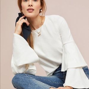 Anthropologie Eri Ali Tiered Ruffle Sleeve Top S